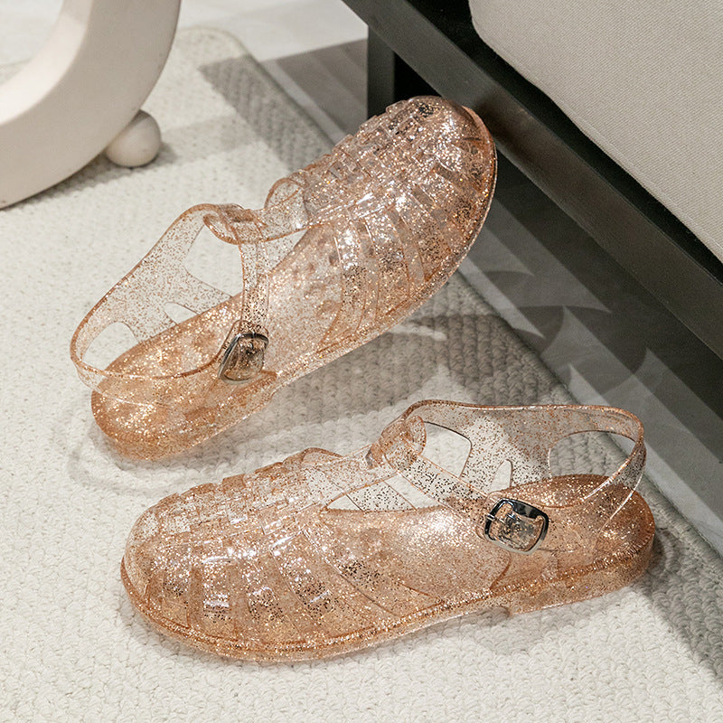 Sandales plates creuses en cristal - Chic&Shines