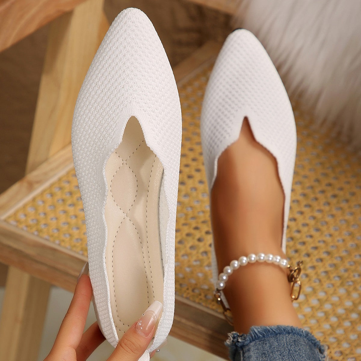 Escarpins plats pointus et volants tissés - Chic&Shines