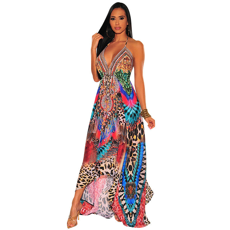 Robe Longue Licou Imprimé Floral Style Bohème - Chic&Shines
