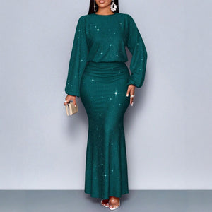Robe longue à manches longues pailleté de soirée