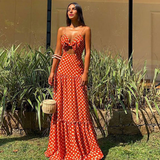 Robe longue Boho décolletée à fines bretelles dos nu - Chic&Shines