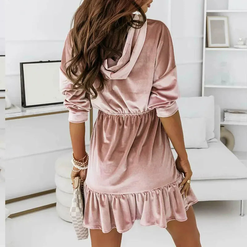 Robe courte velours à capuche et manches longues - Chic&Shines
