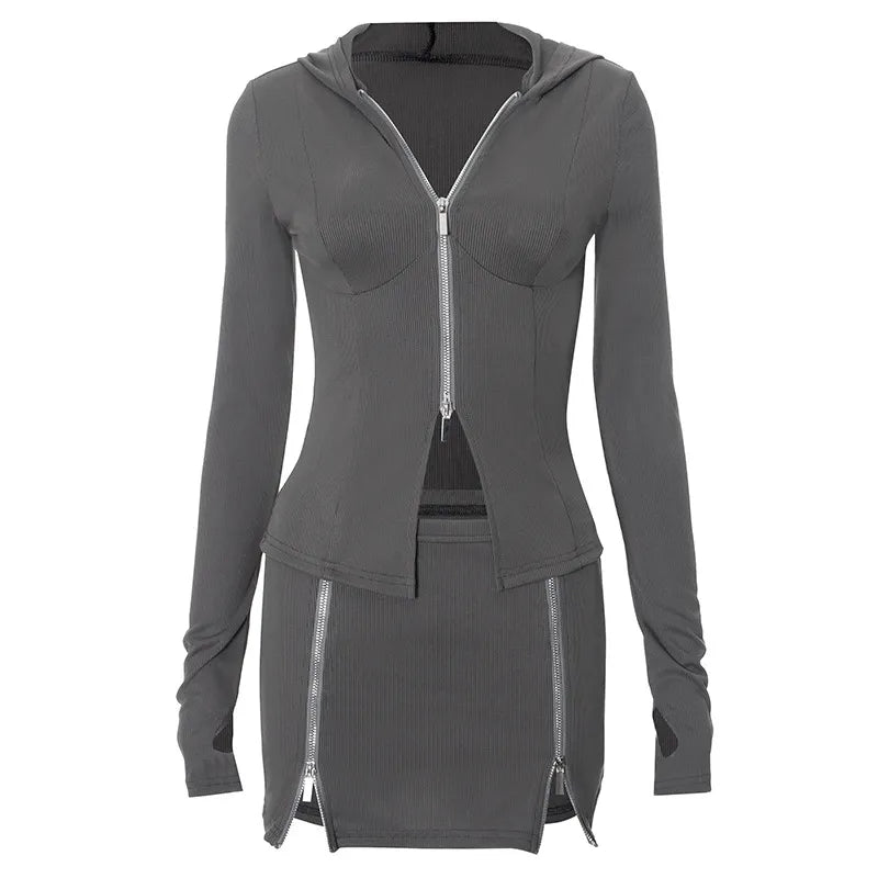 Ensemble veste manche longues éclair et jupe - Chic&Shines