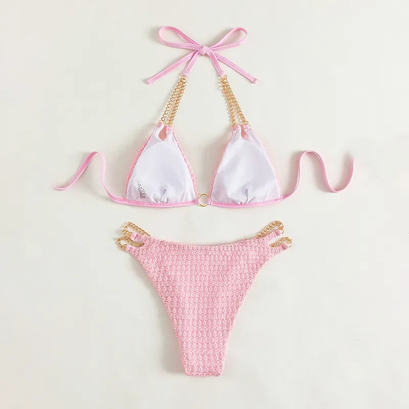 Maillot de bain bikini col licou et chaîne - Chic&Shines