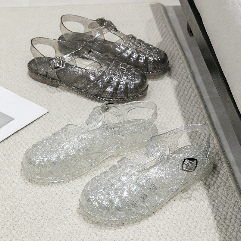Sandales plates creuses en cristal - Chic&Shines