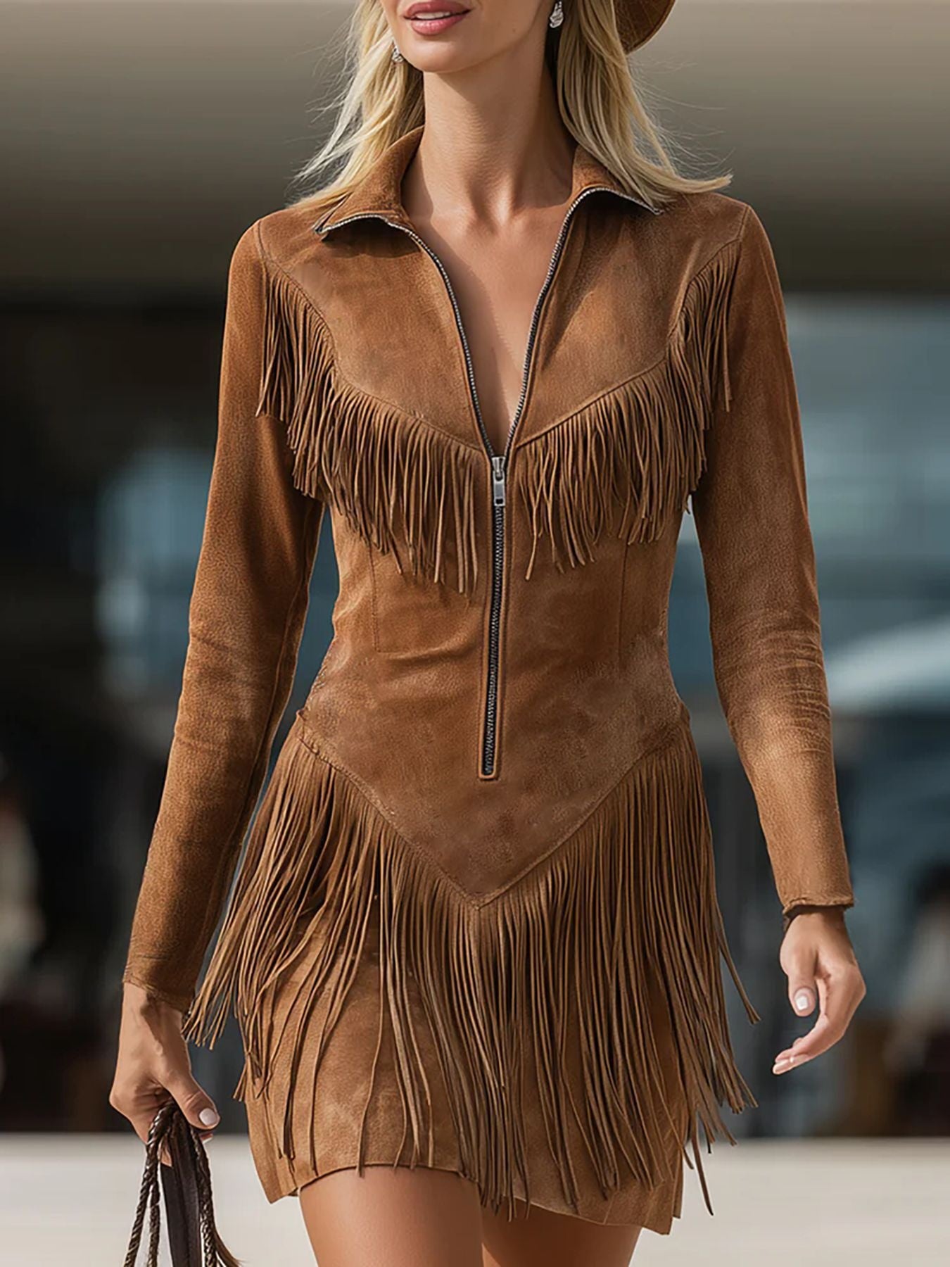 Robe décontractée à manches longues et à franges