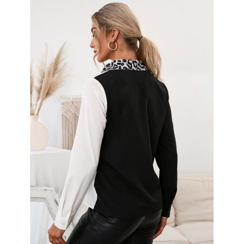 Chemisier col V léopard manches longues - Chic&Shines