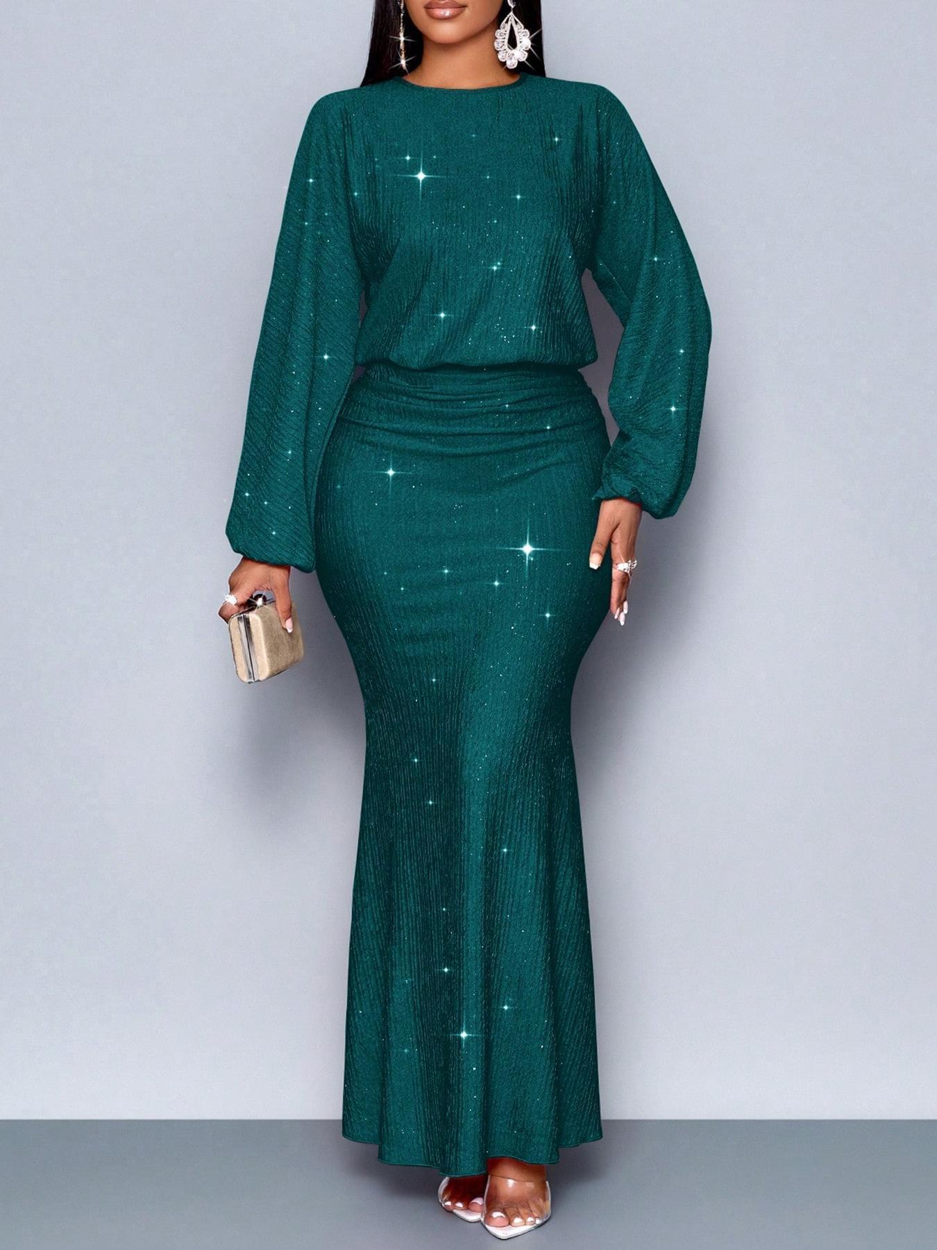 Robe longue à manches longues pailleté de soirée