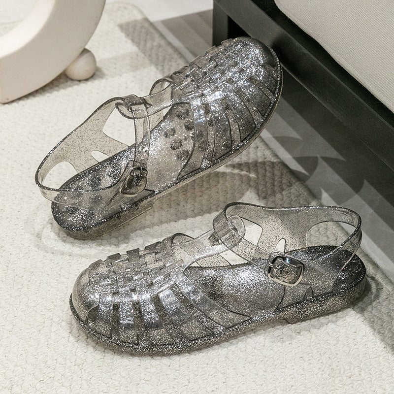 Sandales plates creuses en cristal - Chic&Shines