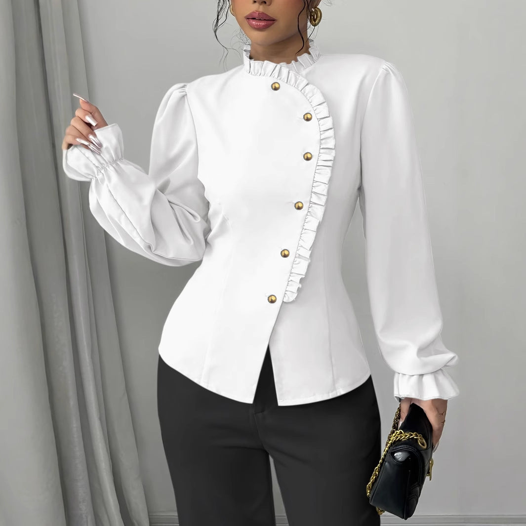 Chemisier élégant à manches longues et col boutonné asymétrique - Chic&Shines