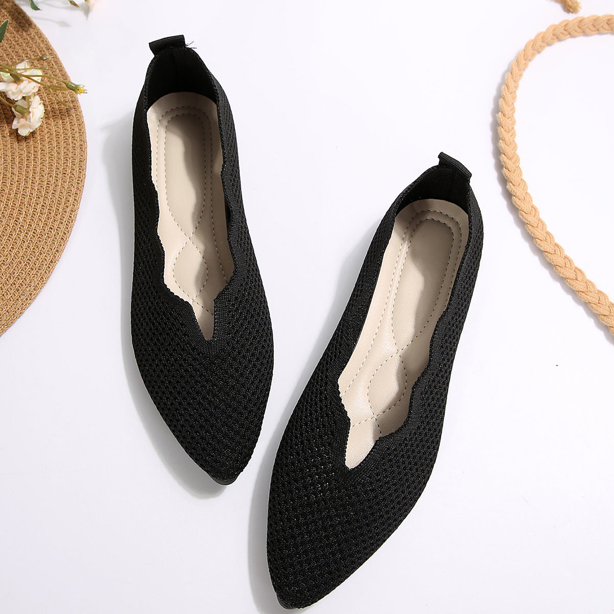 Escarpins plats pointus et volants tissés - Chic&Shines