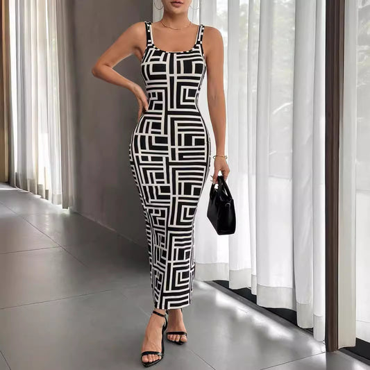 Robe longue imprimée à bretelles - Chic&Shines