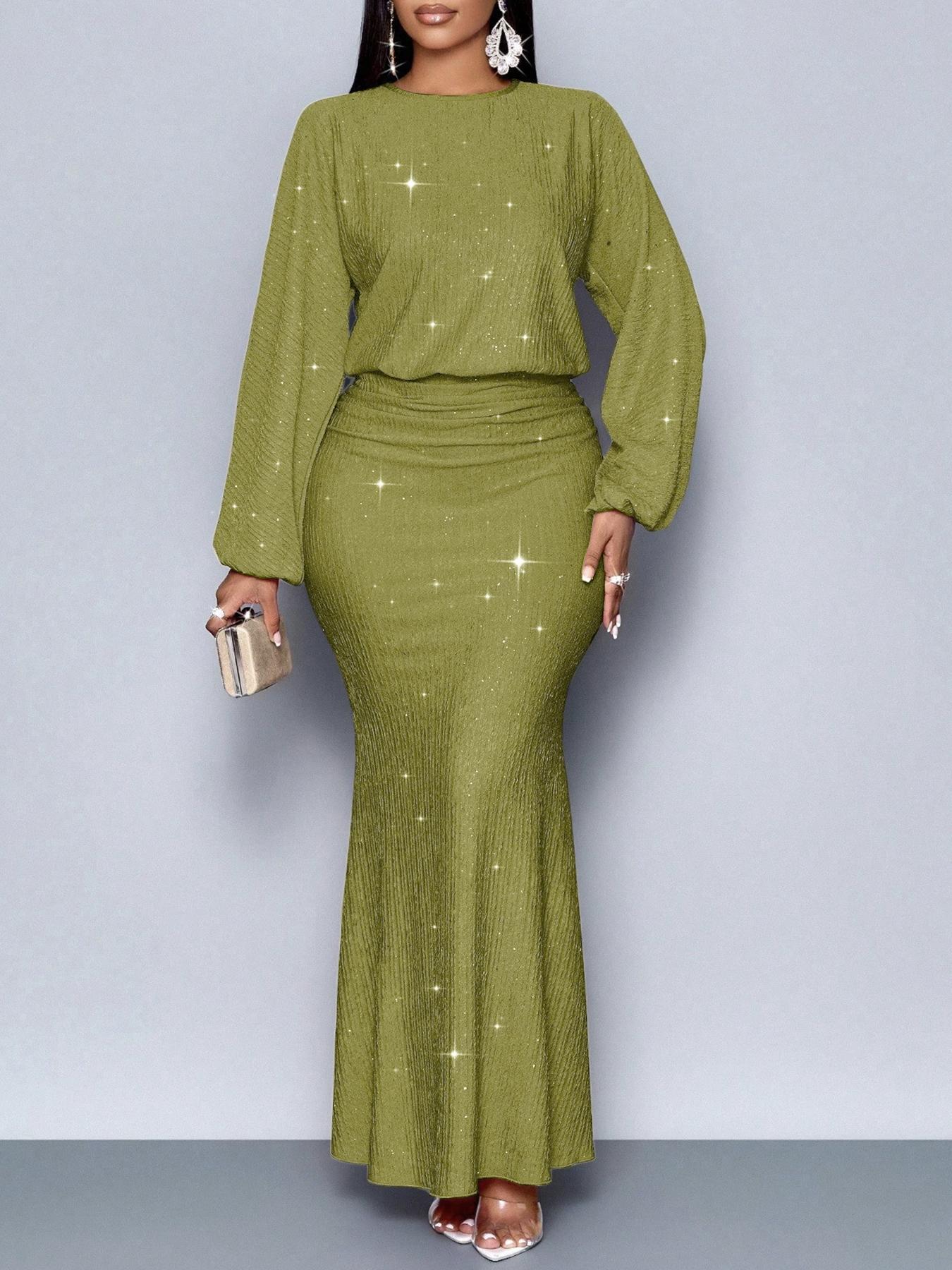 Robe longue à manches longues pailleté de soirée