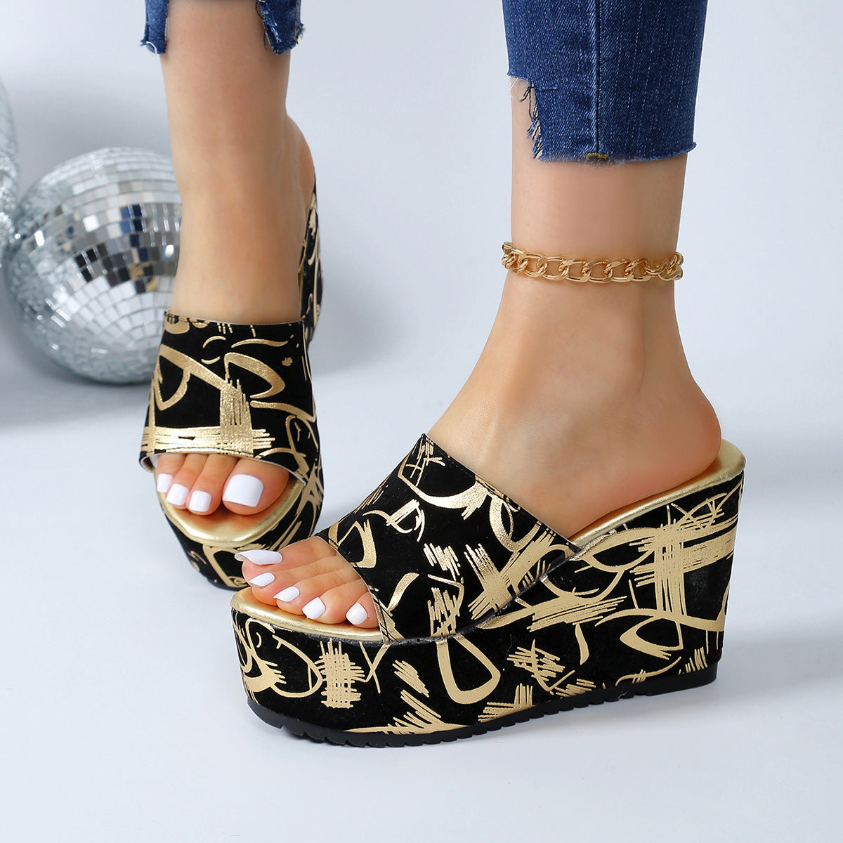 Sandales compensés imprimés à bout rond - Chic&Shines