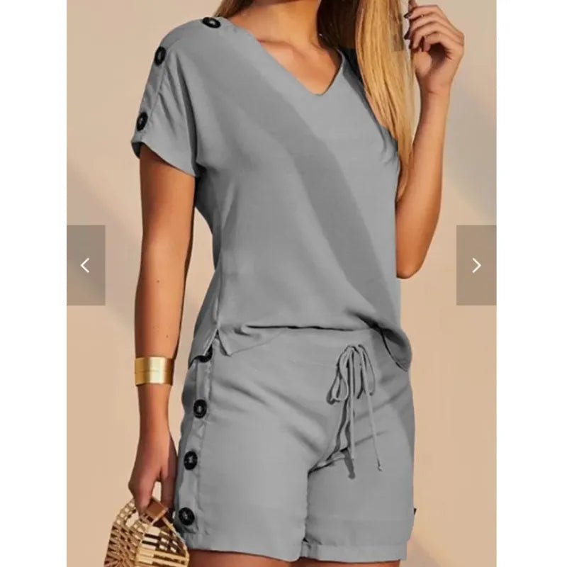 Ensemble T-shirt Col V et Short - Chic&Shines