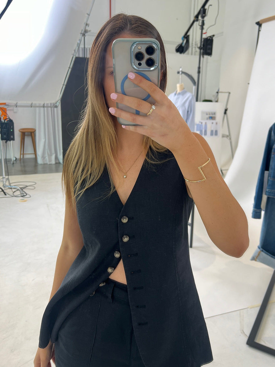 Ensemble débardeur chemise short en coton et lin - Chic&Shines