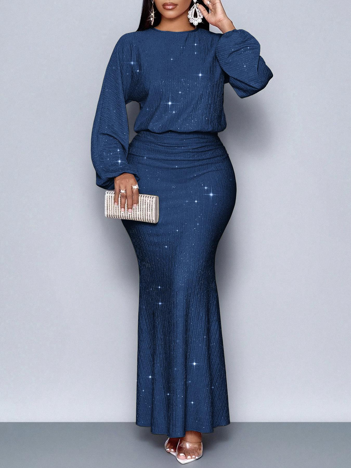 Robe longue à manches longues pailleté de soirée