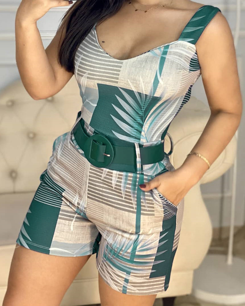 Combinaison short à bretelles imprimé