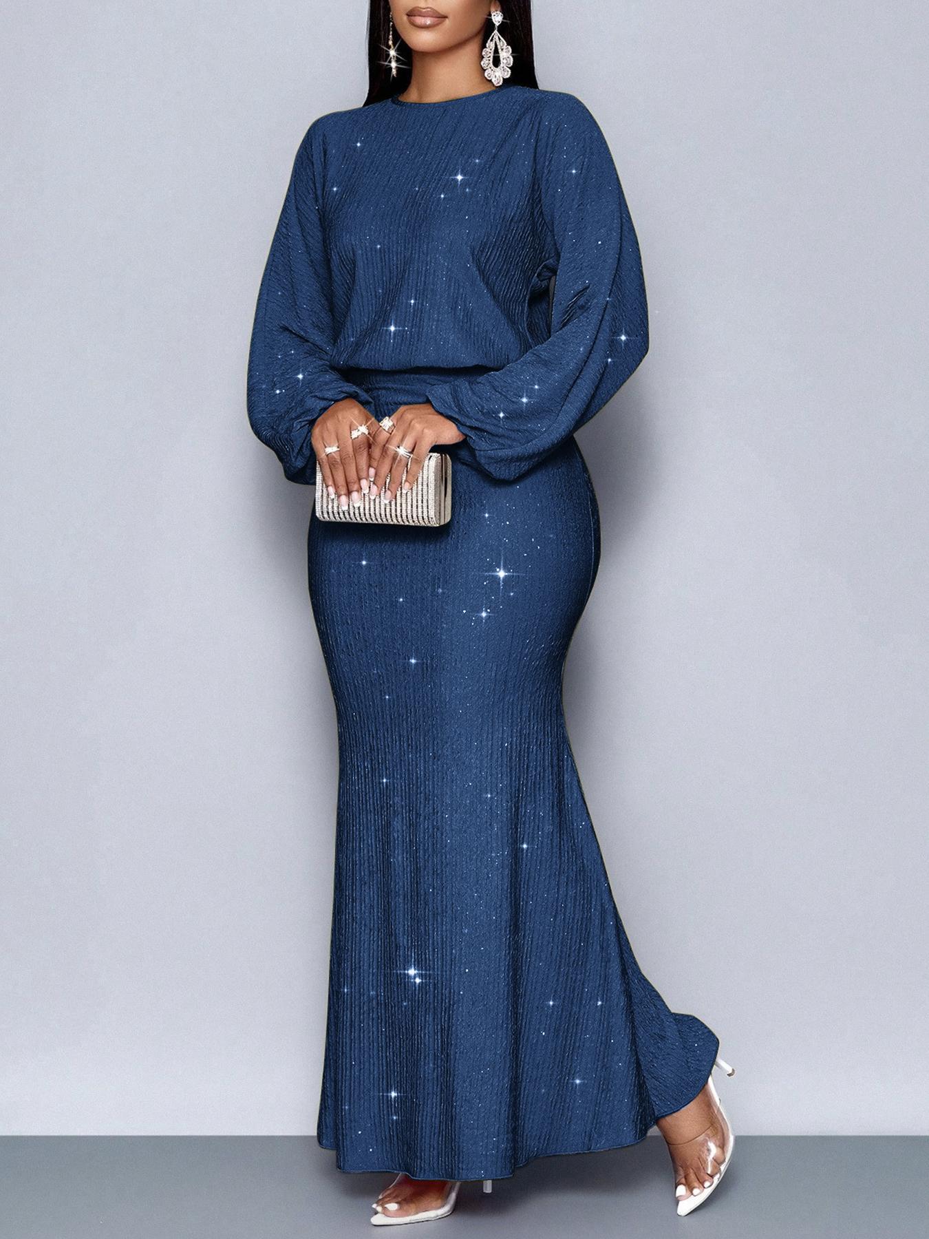 Robe longue à manches longues pailleté de soirée