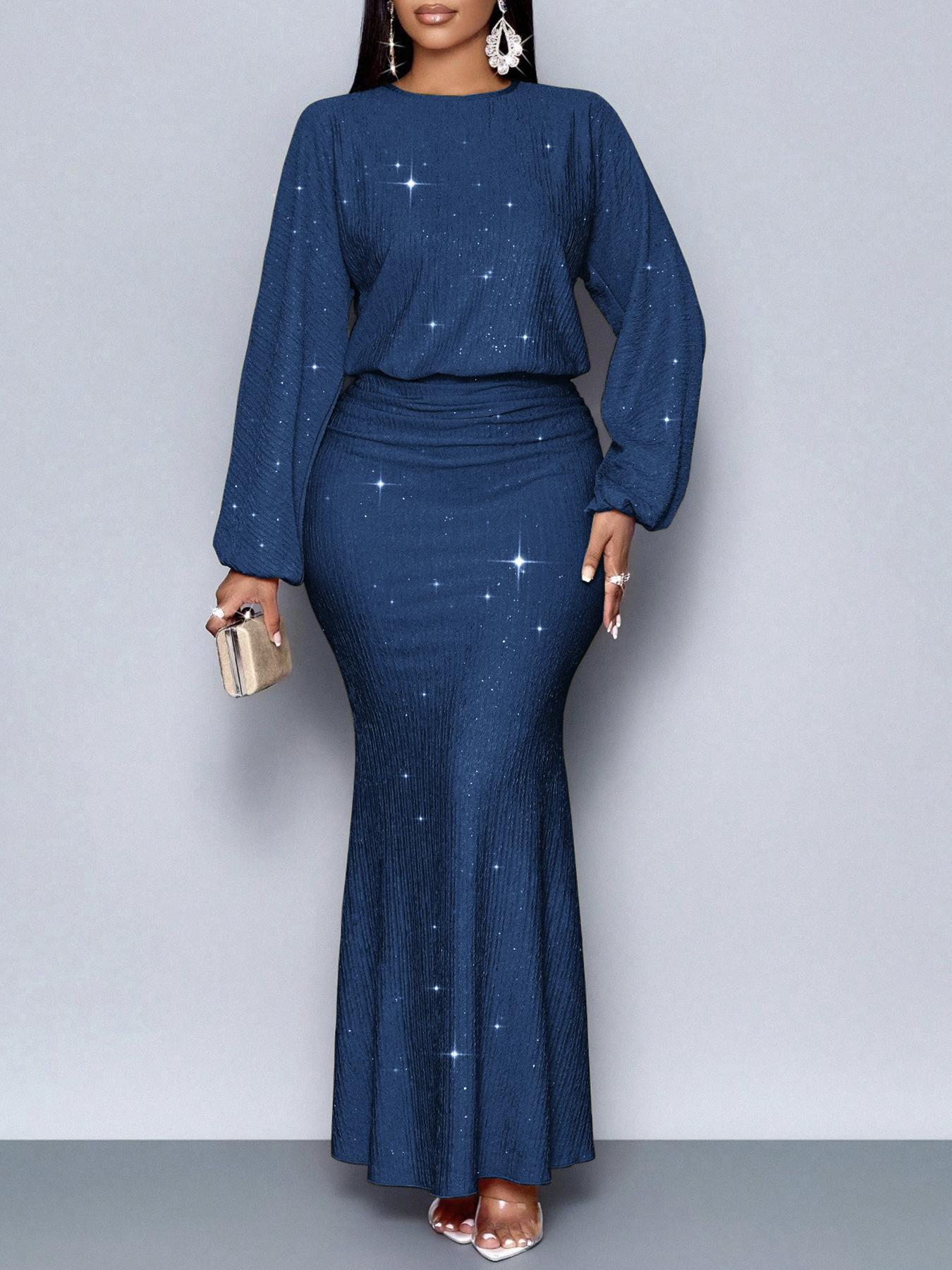 Robe longue à manches longues pailleté de soirée