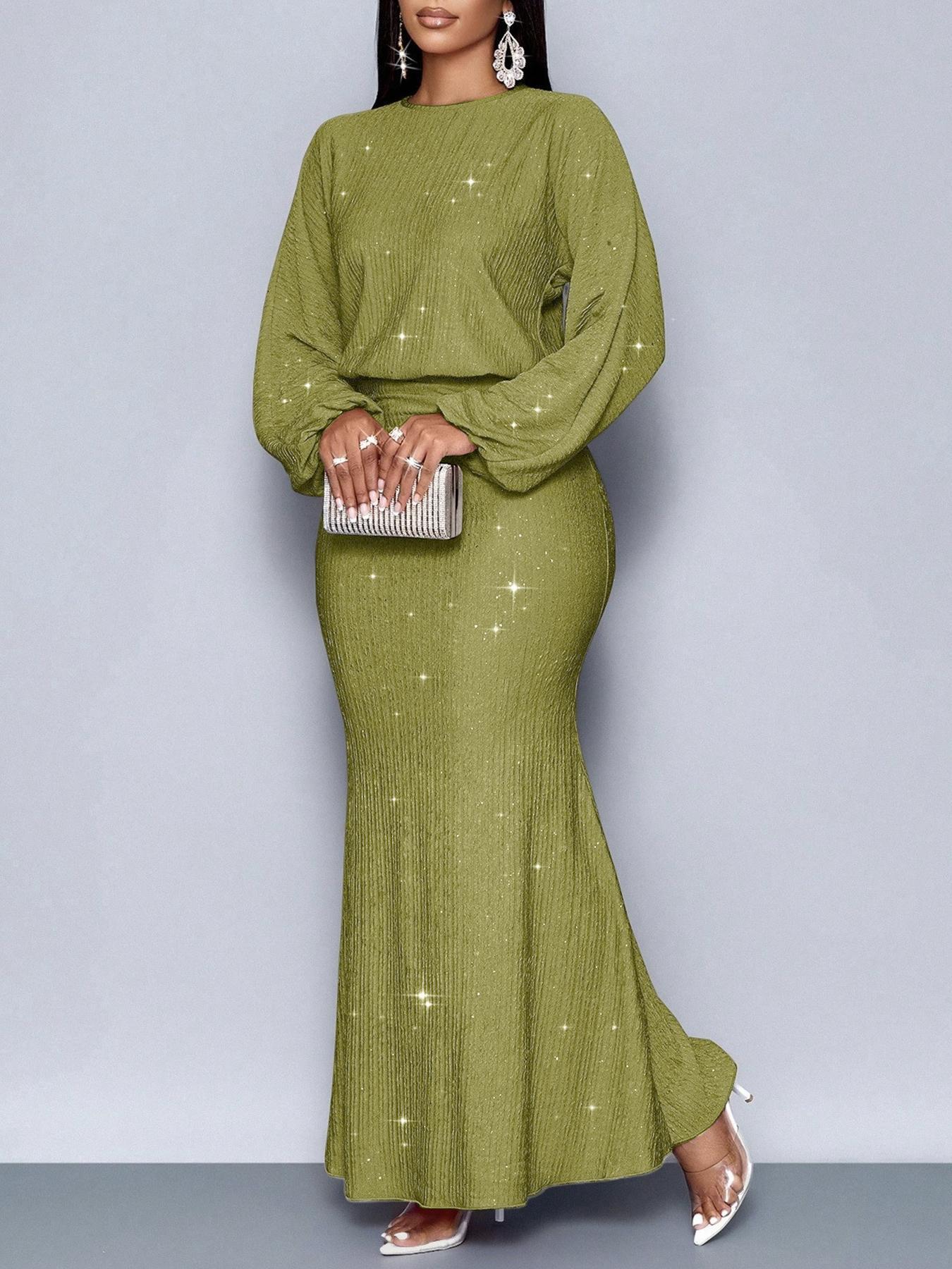Robe longue à manches longues pailleté de soirée