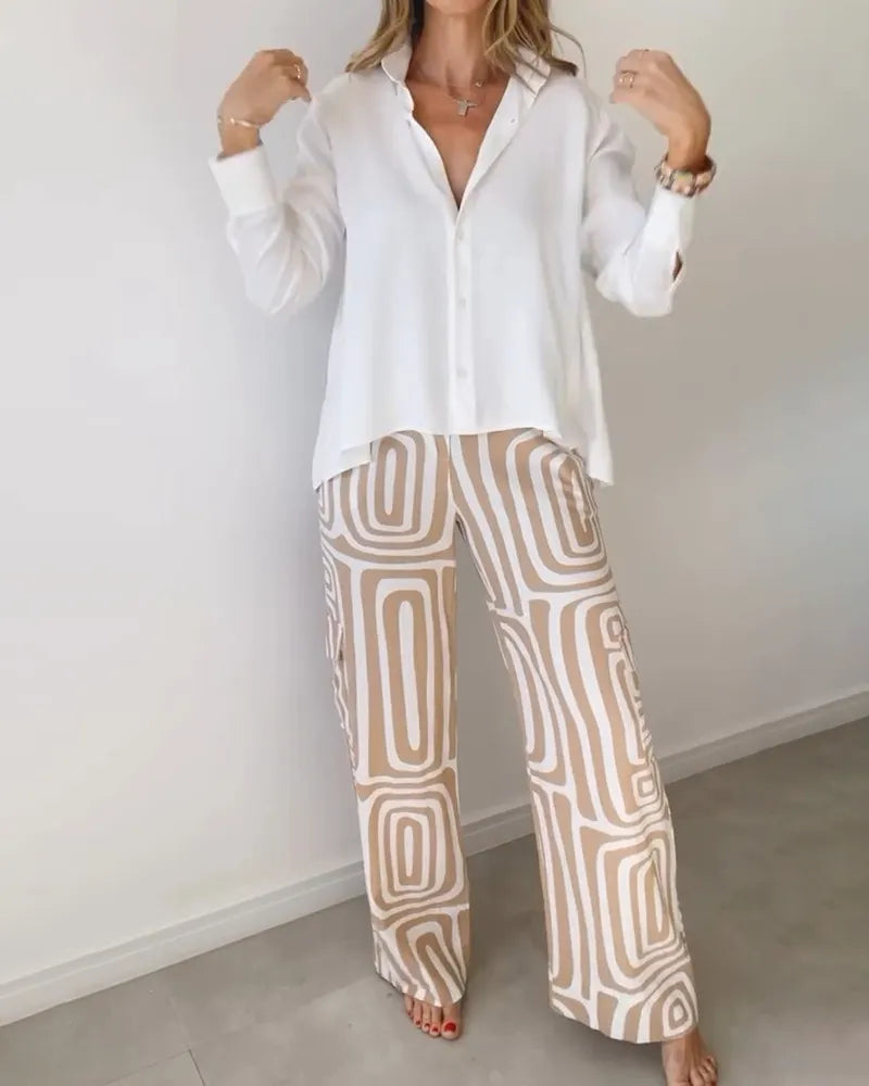 Ensemble chemisier manches longues et pantalon ample - Chic&Shines