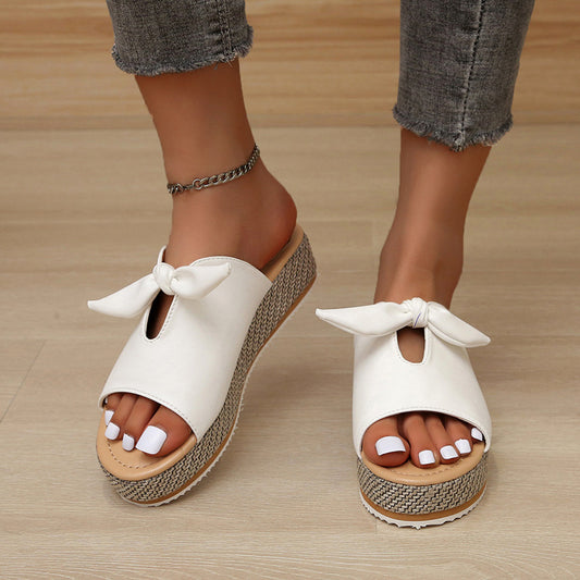 Sandale compensée simili cuir nœud papillon - Chic&Shines