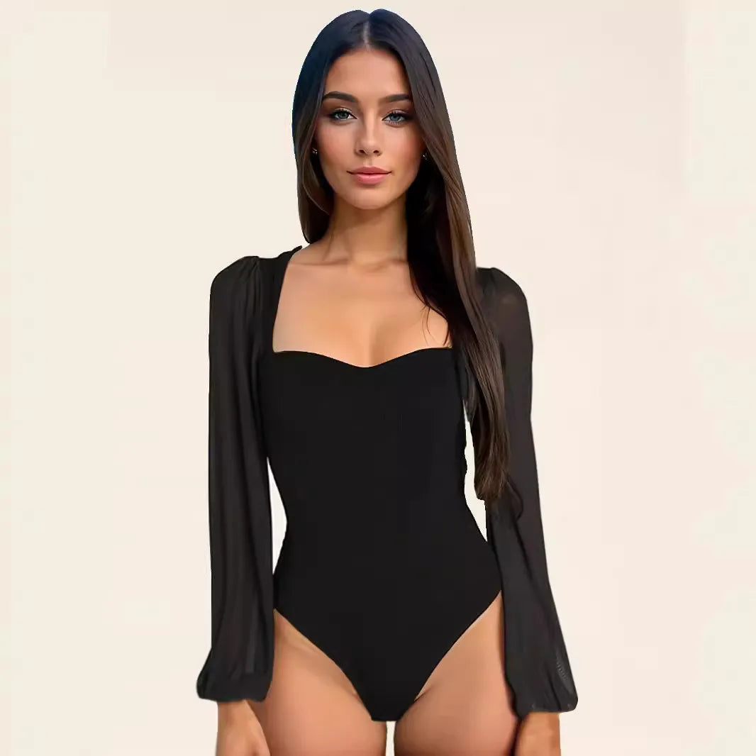 Bodys manches longues lanternes maille transparent - Chic&Shines