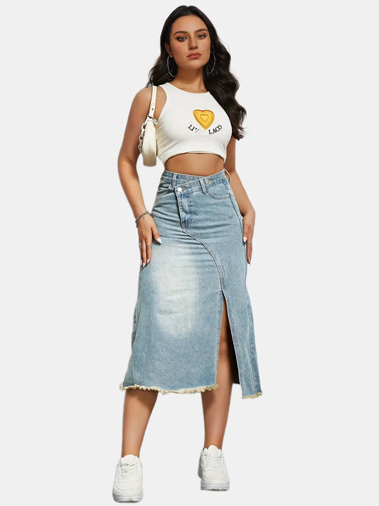 Jupe Jeans Fendue Taille Haute - Chic&Shines