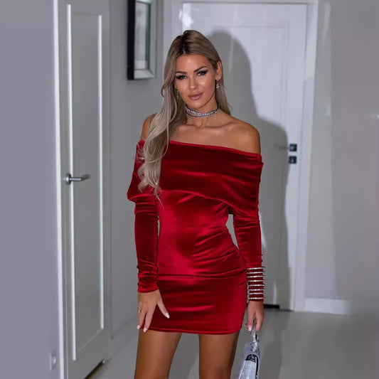 Robe courte en velours manches longues - Chic&Shines