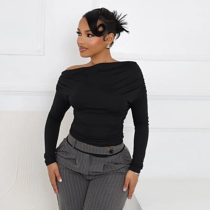 Haut plissé manches longues épaules dénudées - Chic&Shines