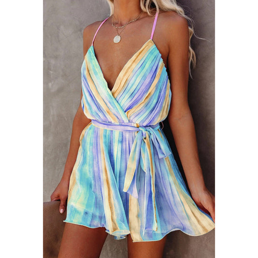 Robe courte col V À Bretelles Spaghetti En Mousseline De Soie - Chic&Shines