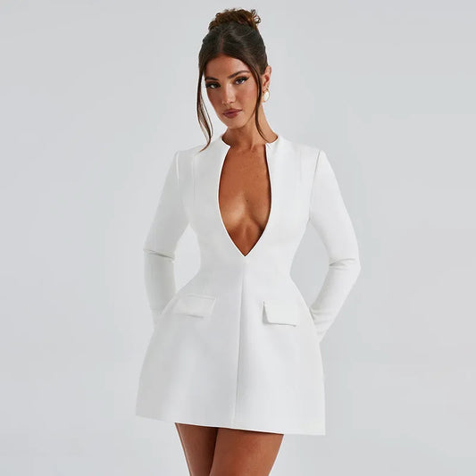 Robe courte col en V à manches longues - Chic&Shines