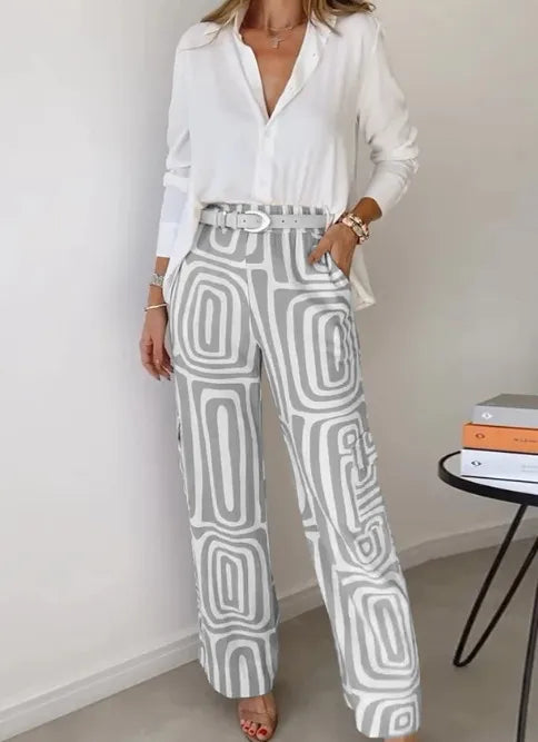 Ensemble chemisier manches longues et pantalon ample - Chic&Shines