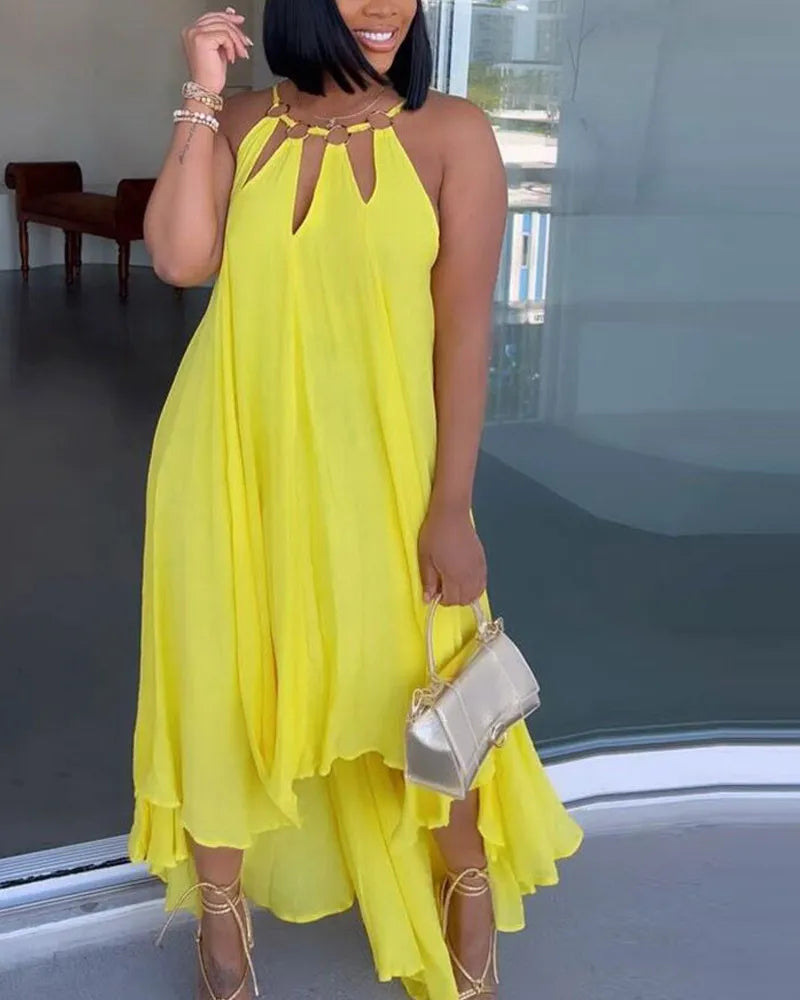 Robe longue ample col à boucle en métal sexy - Chic&Shines