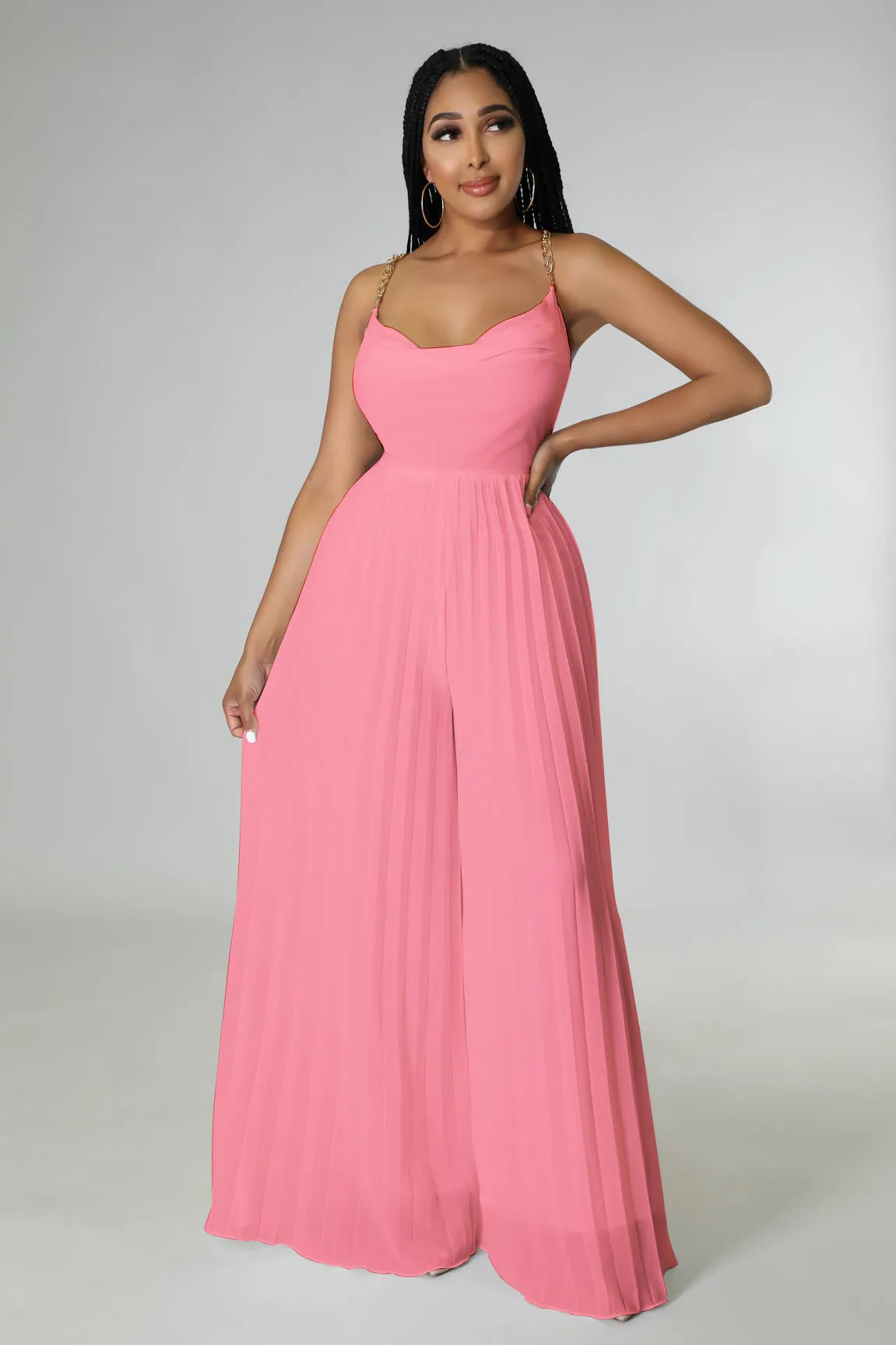 Combinaison pantalon bretelle en chaîne dos nu jambes larges plissées - Chic&Shines