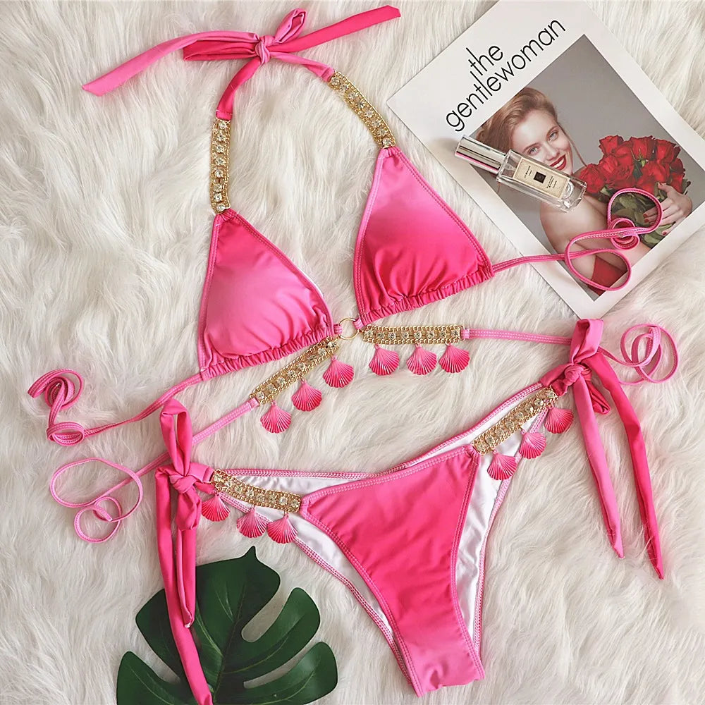 Bikini à bretelles et à franges dégradé - Chic&Shines