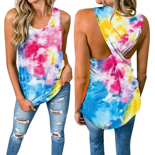 Débardeur Tie Dye Col Rond Dos Croisées Décontractée - Chic&Shines