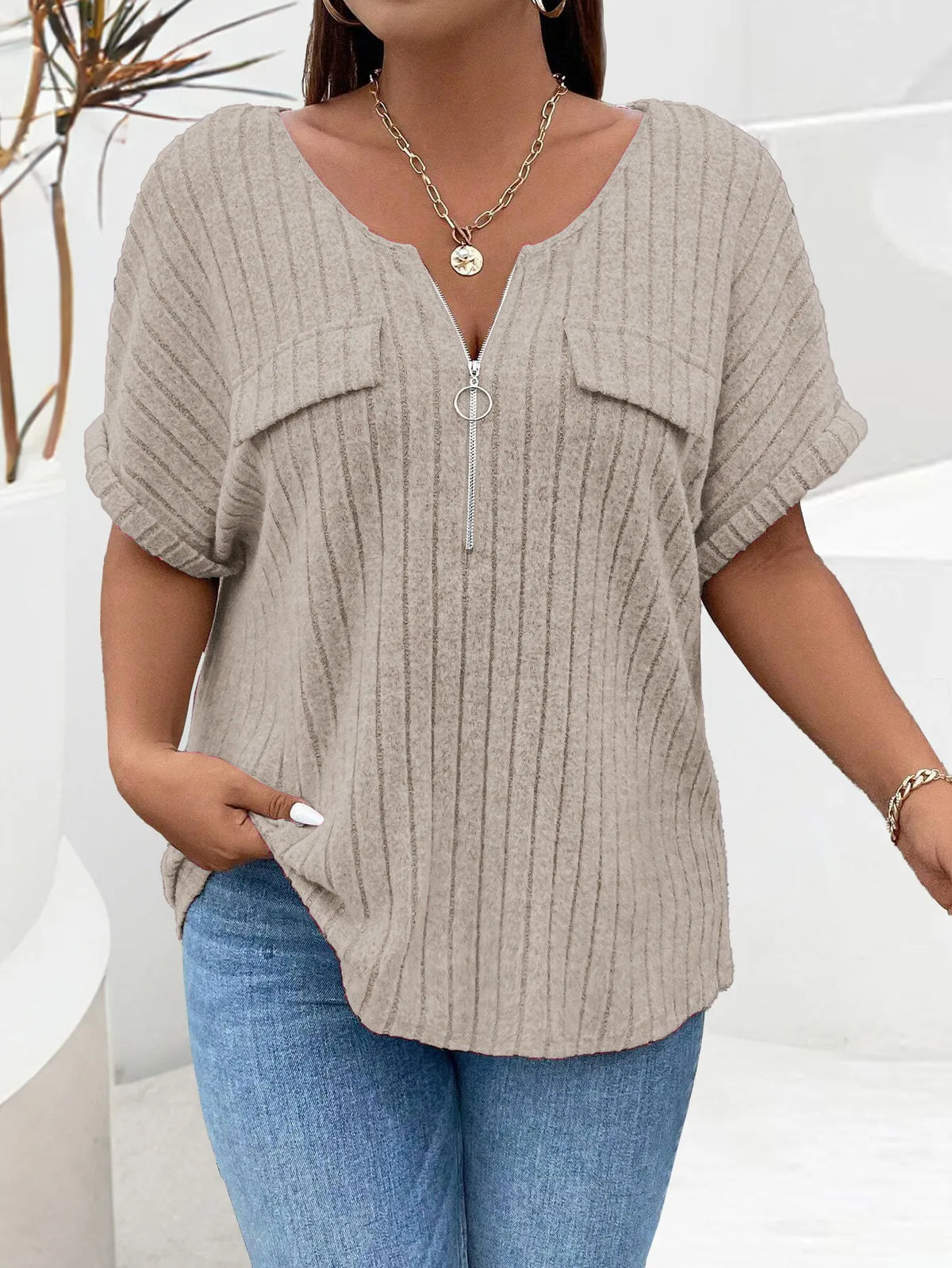 T-shirt pull amples manches courtes fermeture éclair - Chic&Shines