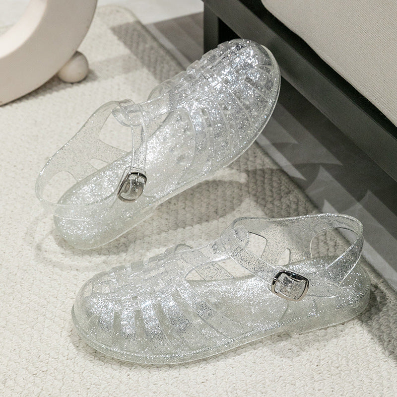 Sandales plates creuses en cristal - Chic&Shines