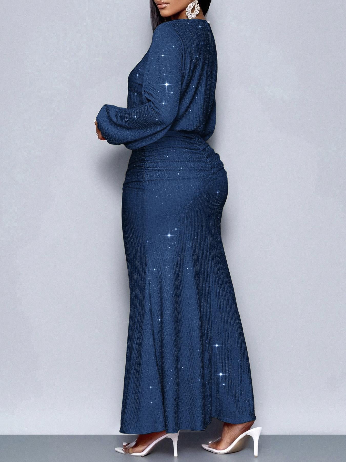 Robe longue à manches longues pailleté de soirée