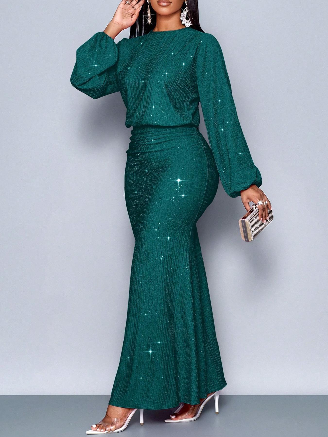 Robe longue à manches longues pailleté de soirée