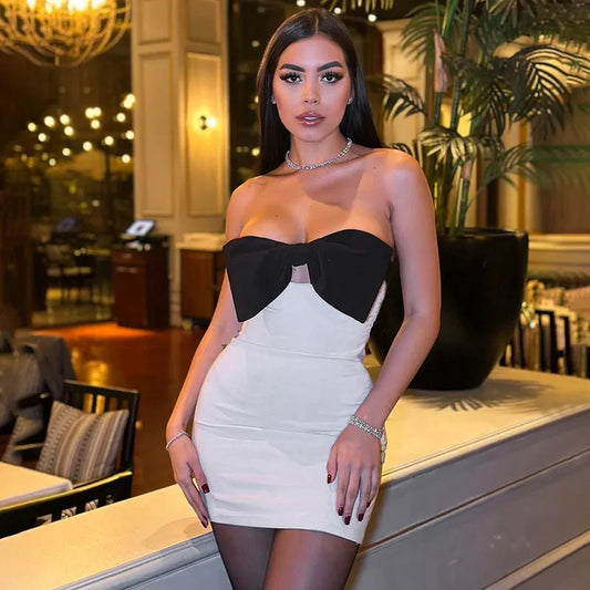 Robe courte moulante bustier en nœud - Chic&Shines