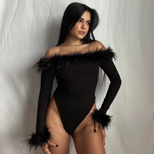 Body bustier à manches longues avec plume - Chic&Shines