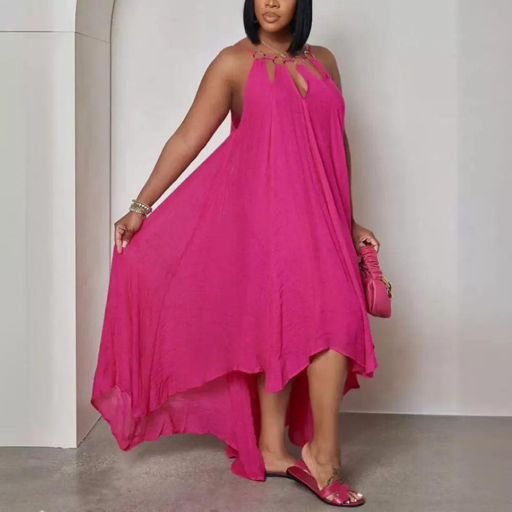 Robe longue ample col à boucle en métal sexy - Chic&Shines