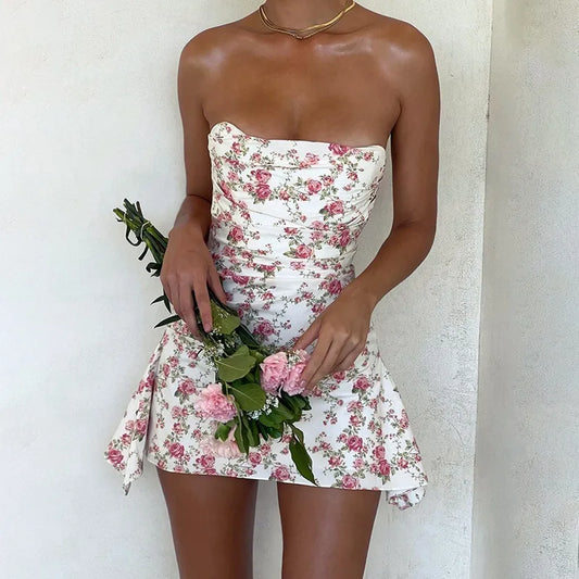 Mini Robe Bustier À Petites Fleurs - Chic&Shines