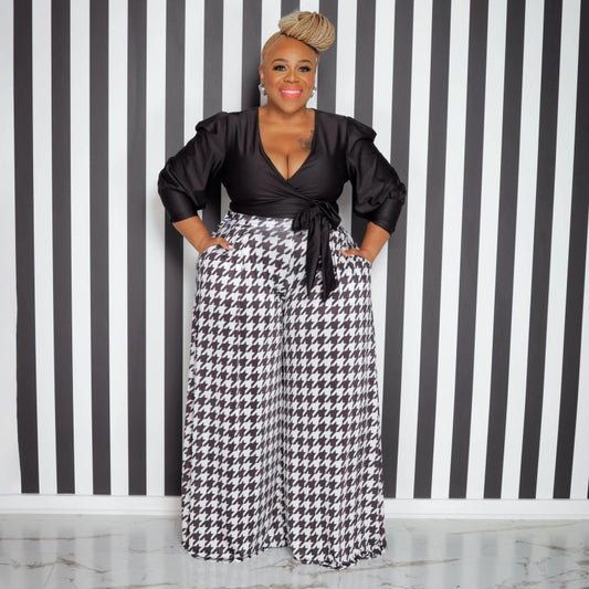 Pantalon Large Imprimé Pied de Poule - Chic&Shines