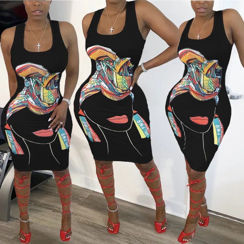 Robe courte moulante sans manches imprimé - Chic&Shines