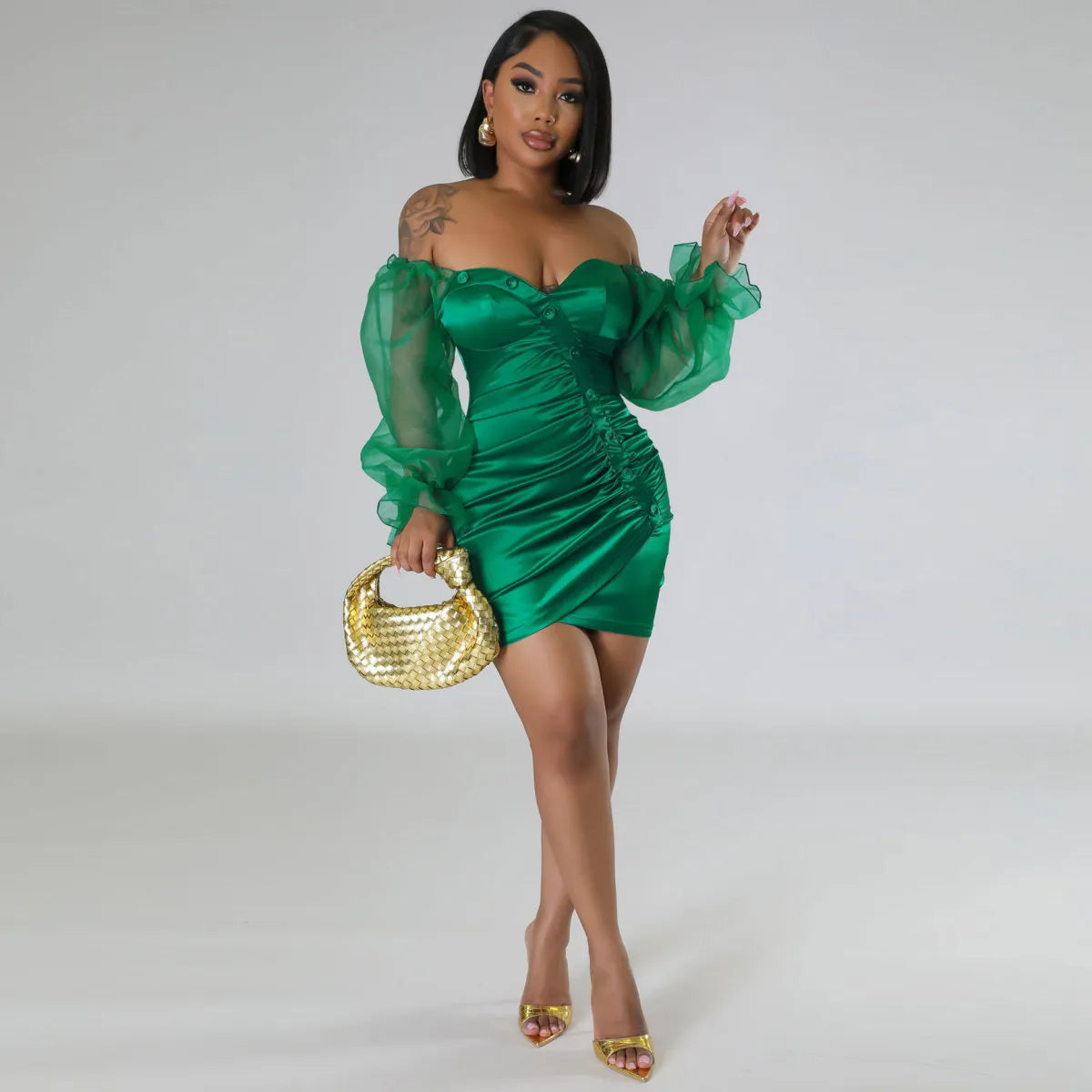 Robe bustier courte manches longues en maille transparent - Chic&Shines