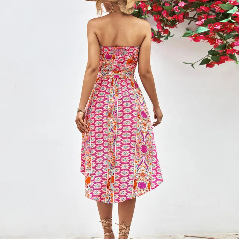 Robe mi-longue tube épaules dénudées imprimé floral - Chic&Shines